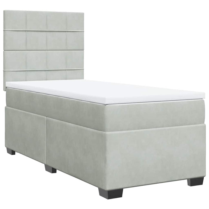 Pat box spring cu saltea, gri deschis, 100x200 cm, catifea - WALTI WALTI