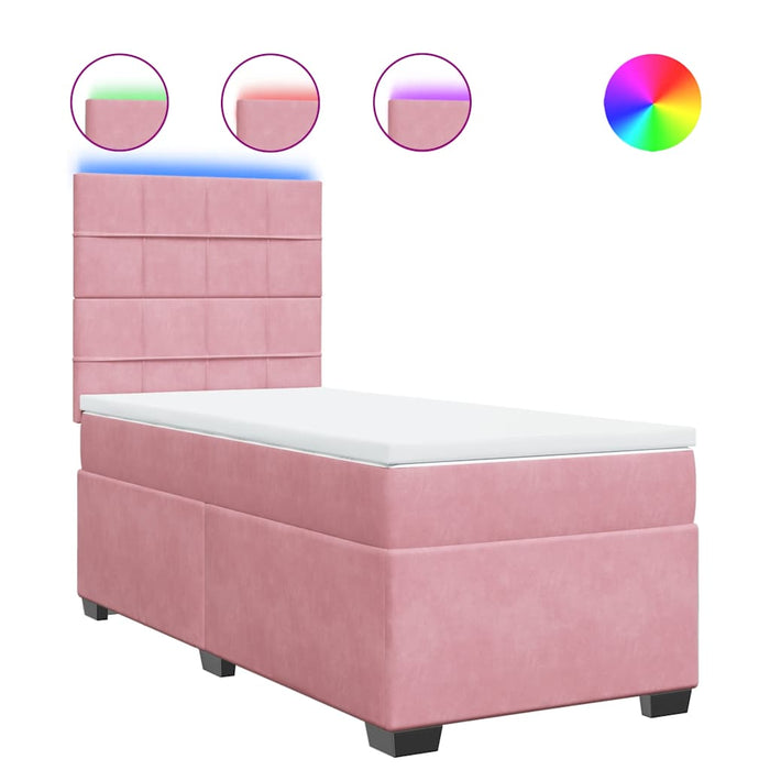 Pat box spring cu saltea, roz, 100x200 cm, catifea - WALTI WALTI