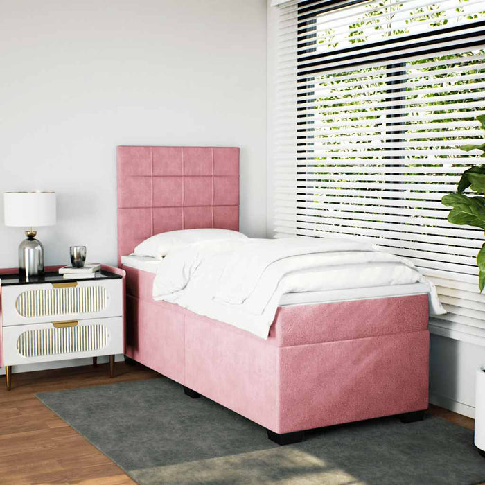 Pat box spring cu saltea, roz, 100x200 cm, catifea - WALTI WALTI