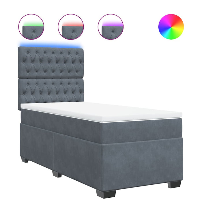 Pat box spring cu saltea, gri închis, 100x200 cm, catifea - WALTI WALTI