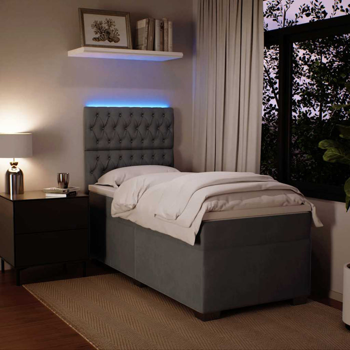 Pat box spring cu saltea, gri închis, 100x200 cm, catifea - WALTI WALTI