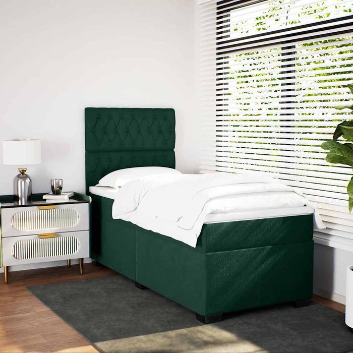 Pat box spring cu saltea, verde închis, 100x200 cm, catifea - WALTI WALTI