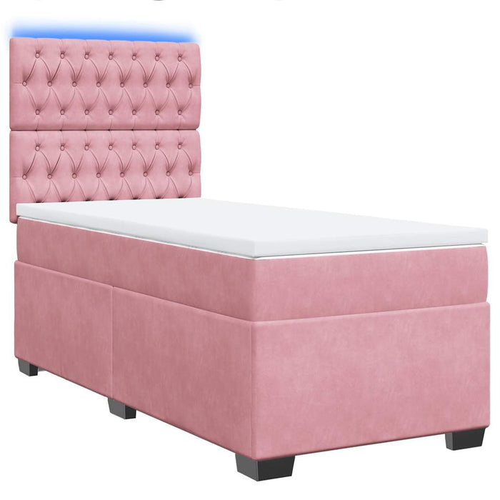 Pat box spring cu saltea, roz, 100x200 cm, catifea - WALTI WALTI