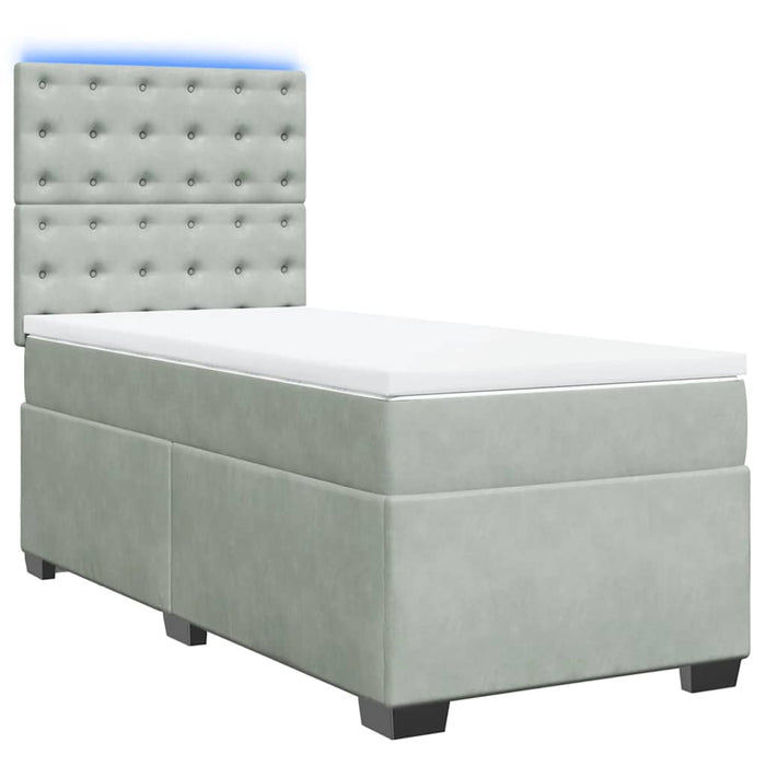 Pat box spring cu saltea, gri deschis, 100x200 cm, catifea - WALTI WALTI