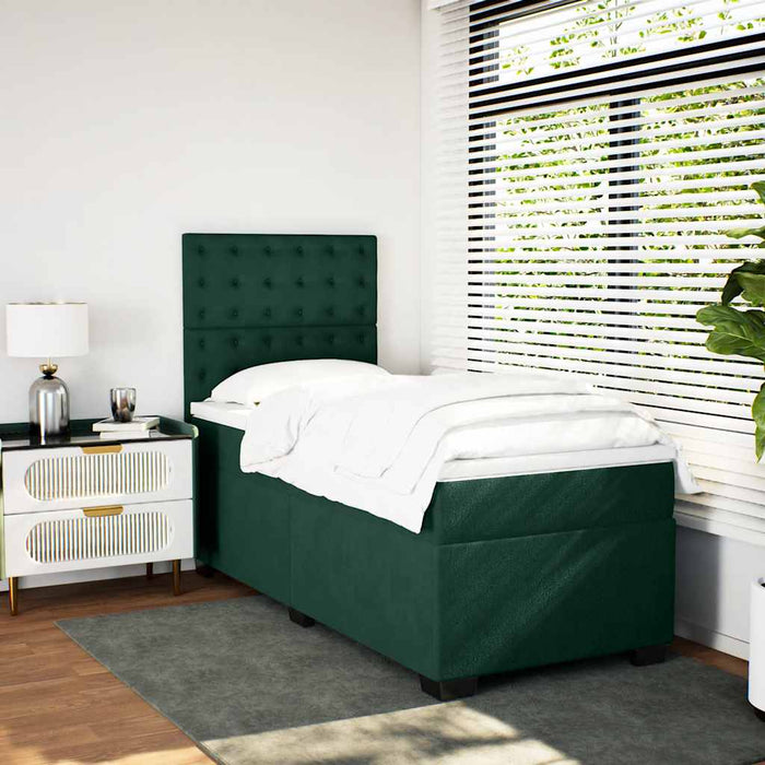 Pat box spring cu saltea, verde închis, 100x200 cm, catifea - WALTI WALTI