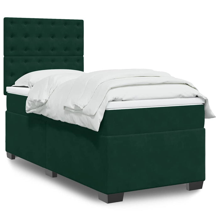 Pat box spring cu saltea, verde închis, 100x200 cm, catifea - WALTI WALTI