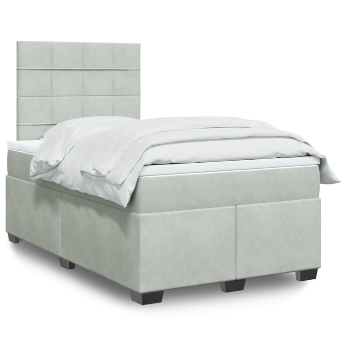 Pat box spring cu saltea, gri deschis, 120x190 cm, catifea - WALTI WALTI