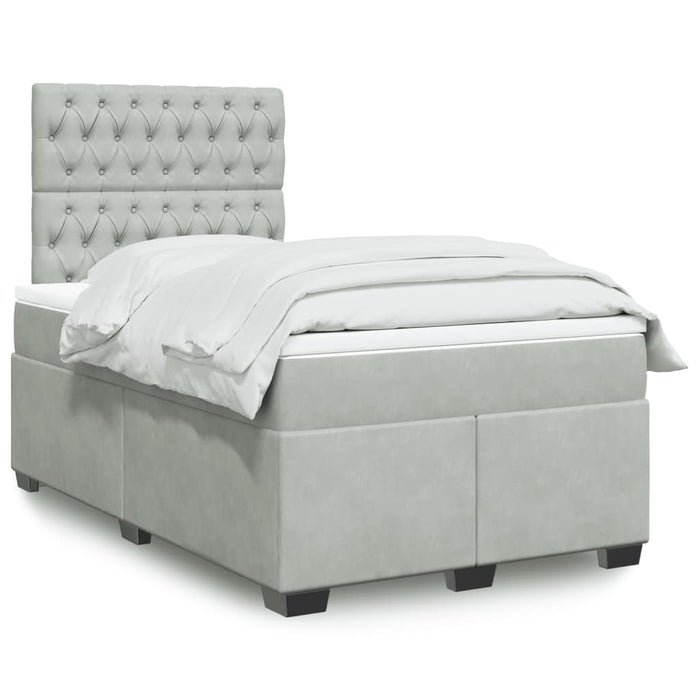 Pat box spring cu saltea, gri deschis, 120x190 cm, catifea - WALTI WALTI
