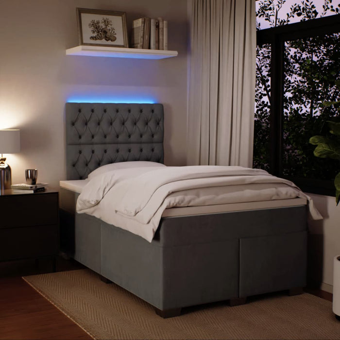 Pat box spring cu saltea, gri închis, 120x190 cm, catifea - WALTI WALTI