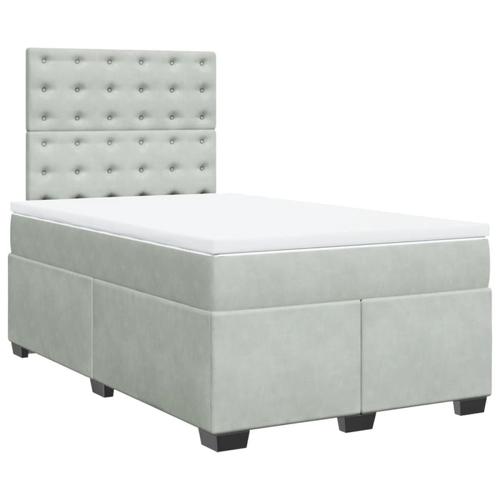 Pat box spring cu saltea, gri deschis, 120x190 cm, catifea - WALTI WALTI
