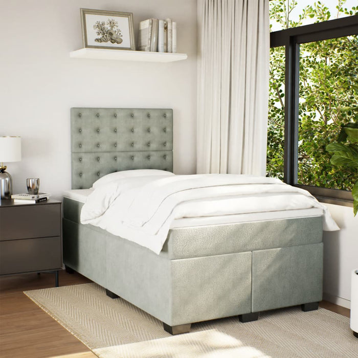 Pat box spring cu saltea, gri deschis, 120x190 cm, catifea - WALTI WALTI