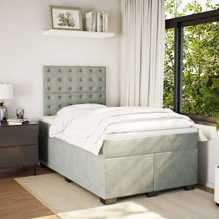 Pat continental cu saltea, gri deschis, 120x200 cm, catifea - WALTI WALTI