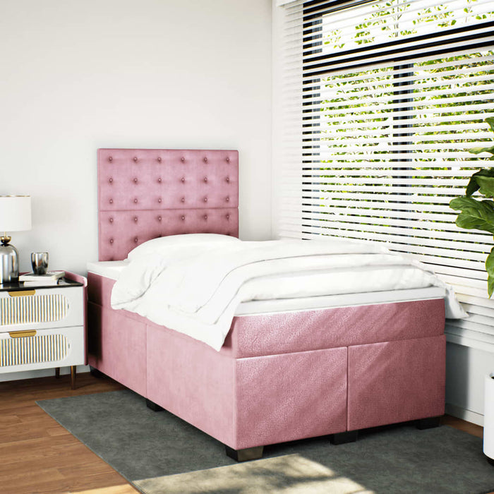 Pat box spring cu saltea, roz, 120x200 cm, catifea - WALTI WALTI