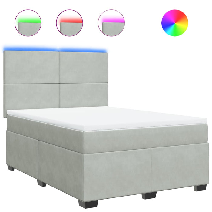Pat box spring cu saltea, gri deschis, 140x190 cm, catifea - WALTI WALTI