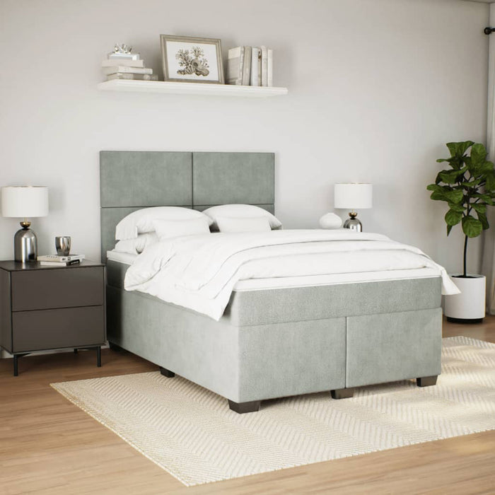 Pat box spring cu saltea, gri deschis, 140x190 cm, catifea - WALTI WALTI