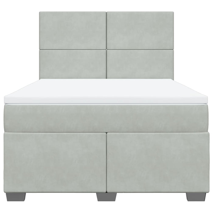 Pat box spring cu saltea, gri deschis, 140x190 cm, catifea - WALTI WALTI