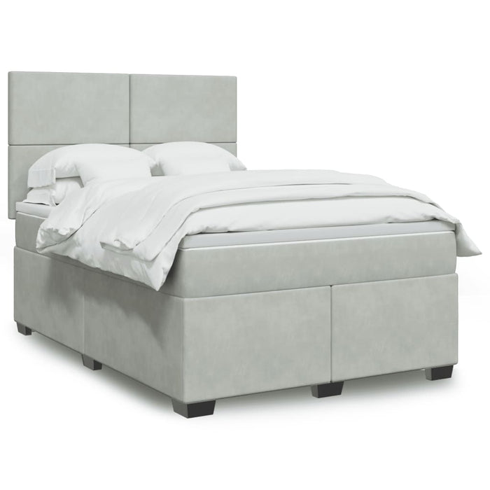 Pat box spring cu saltea, gri deschis, 140x190 cm, catifea - WALTI WALTI