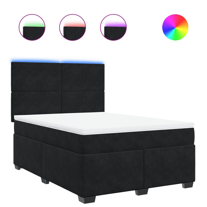 Pat box spring cu saltea, negru, 140x190 cm, catifea - WALTI WALTI
