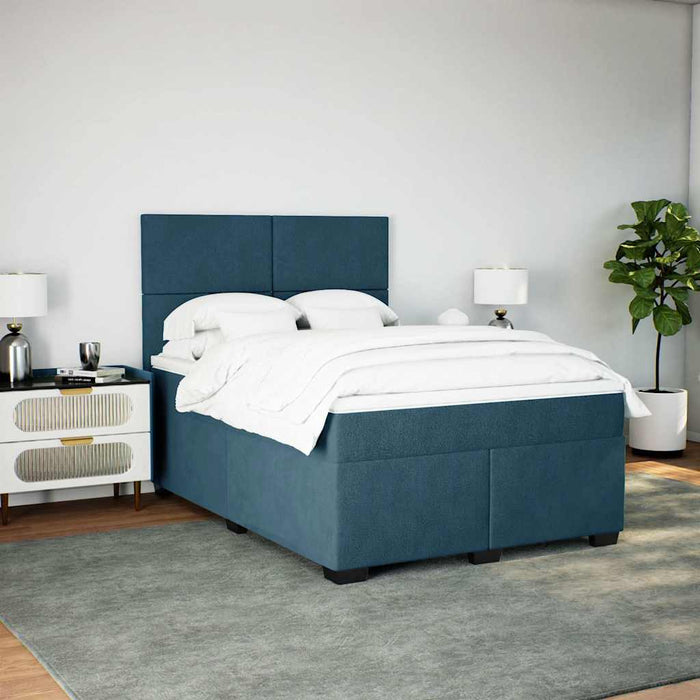 Pat box spring cu saltea, albastru, 140x190 cm, catifea - WALTI WALTI