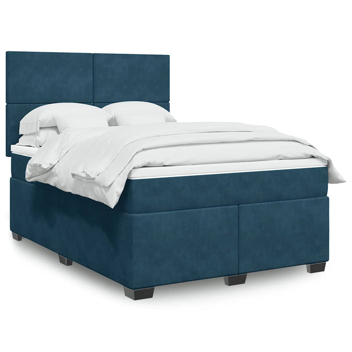 Pat box spring cu saltea, albastru, 140x190 cm, catifea - WALTI WALTI
