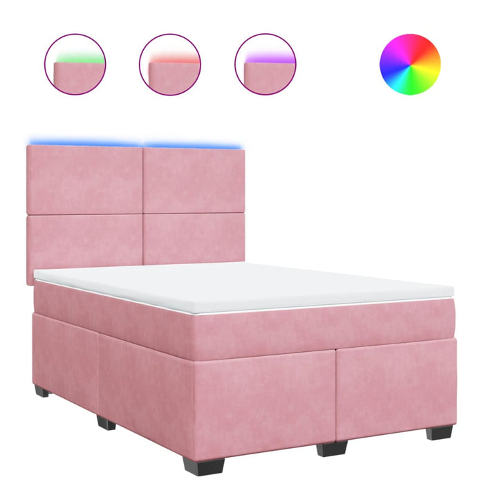 Pat box spring cu saltea, roz, 140x190 cm, catifea - WALTI WALTI