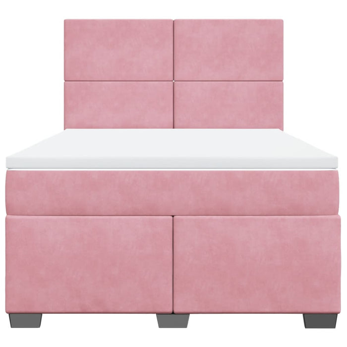 Pat box spring cu saltea, roz, 140x190 cm, catifea - WALTI WALTI