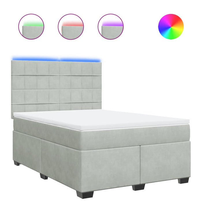 Pat box spring cu saltea, gri deschis, 140x190 cm, catifea - WALTI WALTI