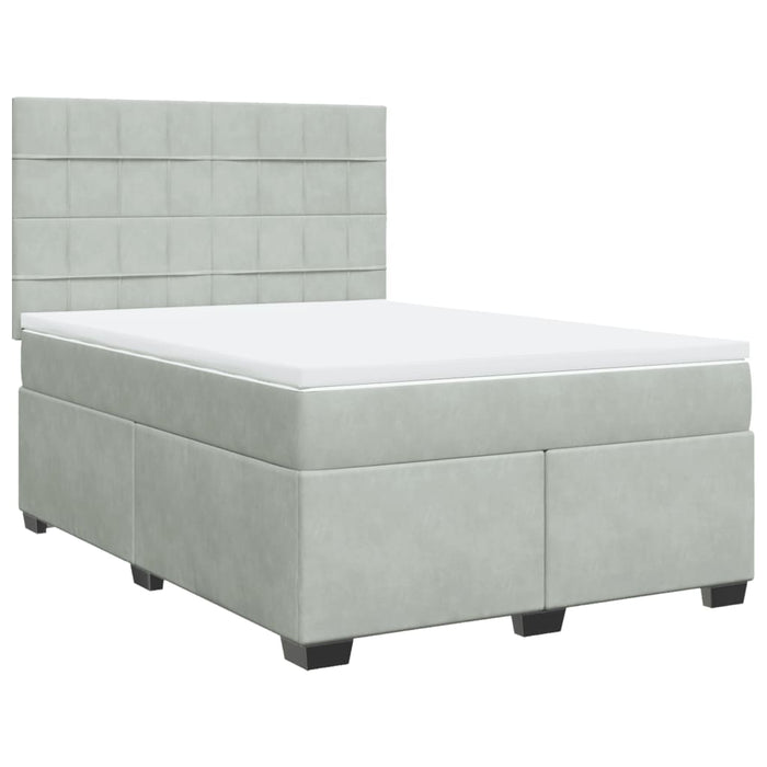 Pat box spring cu saltea, gri deschis, 140x190 cm, catifea - WALTI WALTI