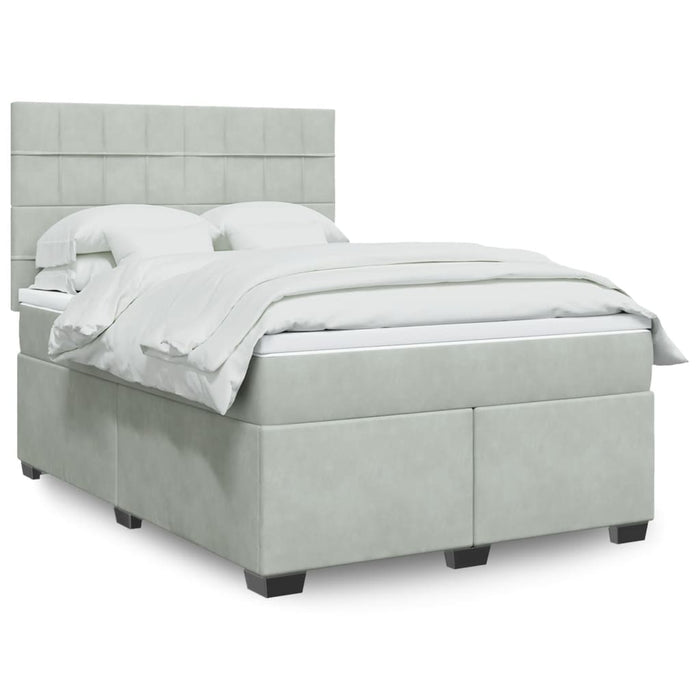 Pat box spring cu saltea, gri deschis, 140x190 cm, catifea - WALTI WALTI