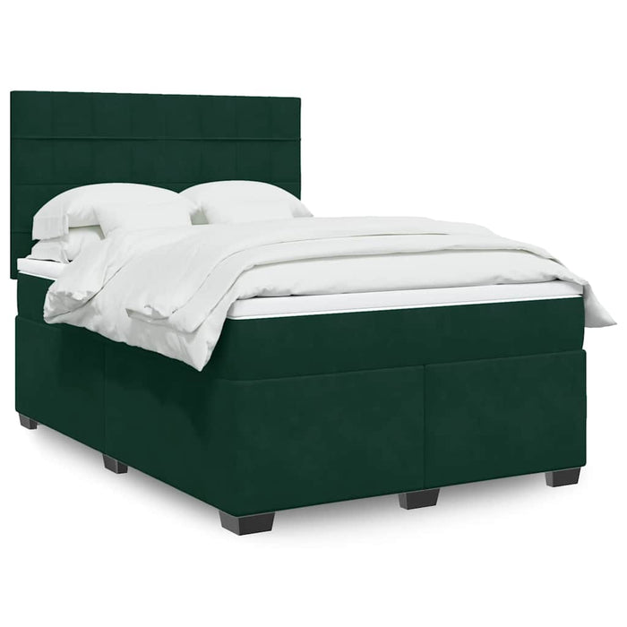 Pat box spring cu saltea, verde închis, 140x190 cm, catifea - WALTI WALTI