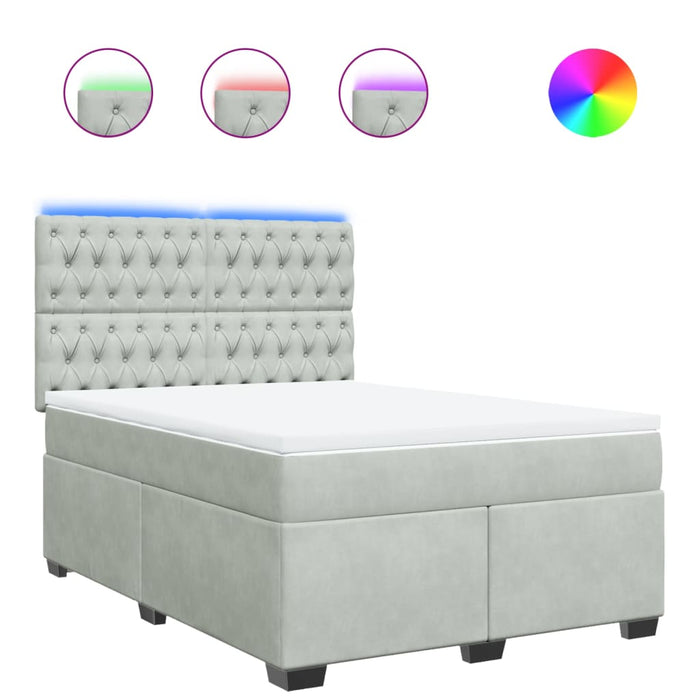 Pat box spring cu saltea, gri deschis, 140x190 cm, catifea - WALTI WALTI