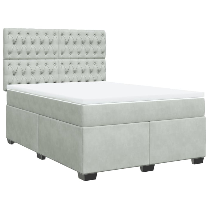 Pat box spring cu saltea, gri deschis, 140x190 cm, catifea - WALTI WALTI