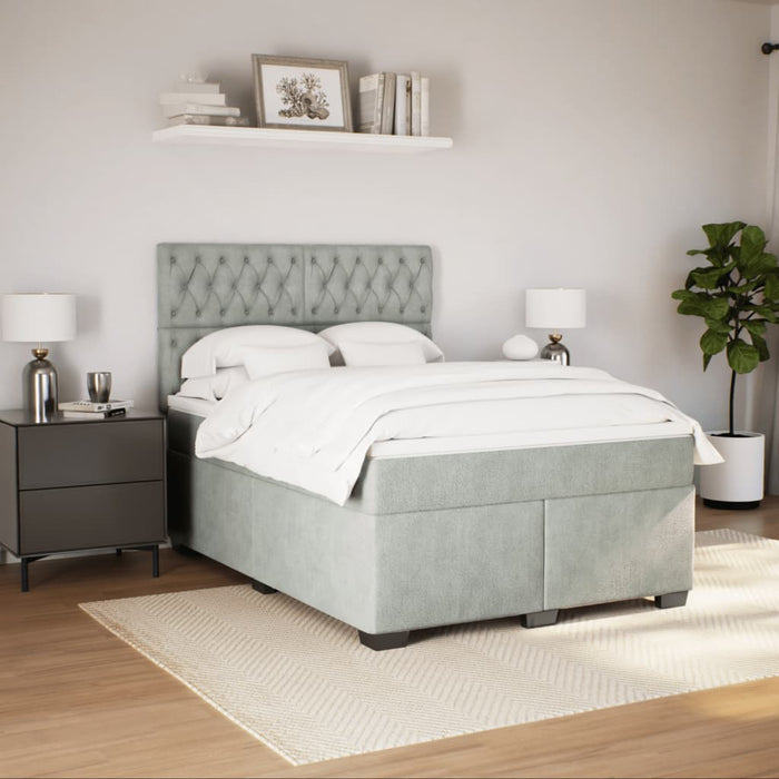 Pat box spring cu saltea, gri deschis, 140x190 cm, catifea - WALTI WALTI