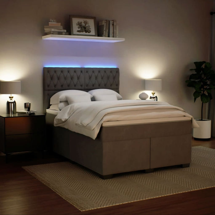 Pat box spring cu saltea, gri deschis, 140x190 cm, catifea - WALTI WALTI