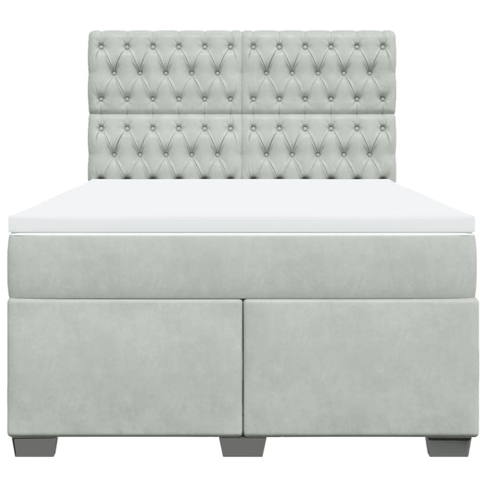 Pat box spring cu saltea, gri deschis, 140x190 cm, catifea - WALTI WALTI