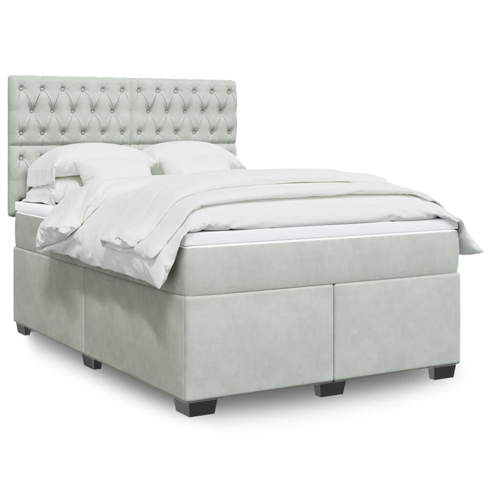 Pat box spring cu saltea, gri deschis, 140x190 cm, catifea - WALTI WALTI
