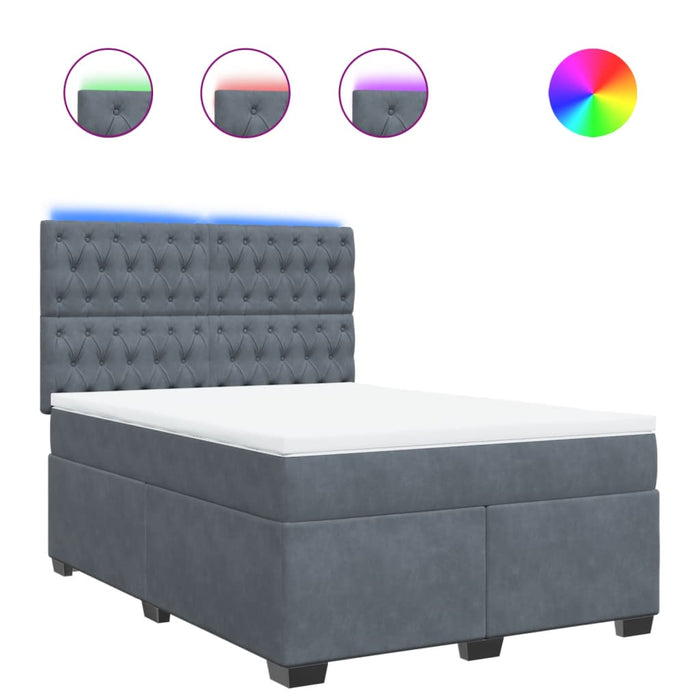 Pat box spring cu saltea, gri închis, 140x190 cm, catifea - WALTI WALTI