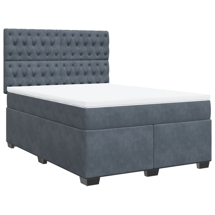 Pat box spring cu saltea, gri închis, 140x190 cm, catifea - WALTI WALTI