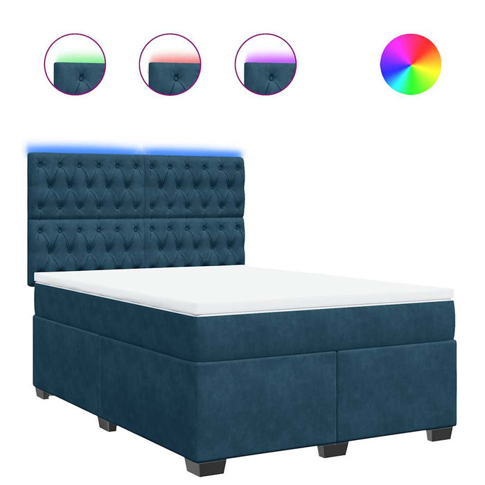 Pat box spring cu saltea, albastru, 140x190 cm, catifea - WALTI WALTI