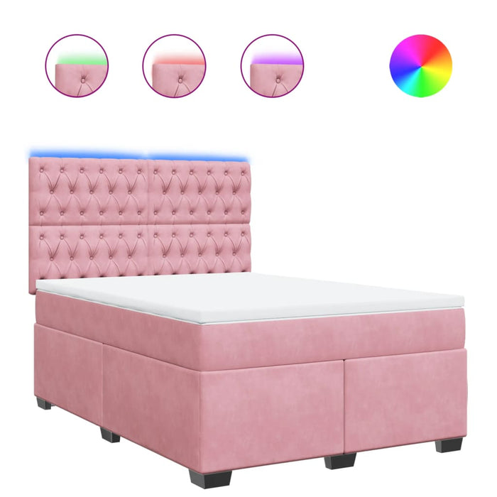 Pat box spring cu saltea, roz, 140x190 cm, catifea - WALTI WALTI