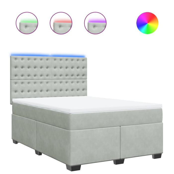 Pat box spring cu saltea, gri deschis, 140x190 cm, catifea - WALTI WALTI