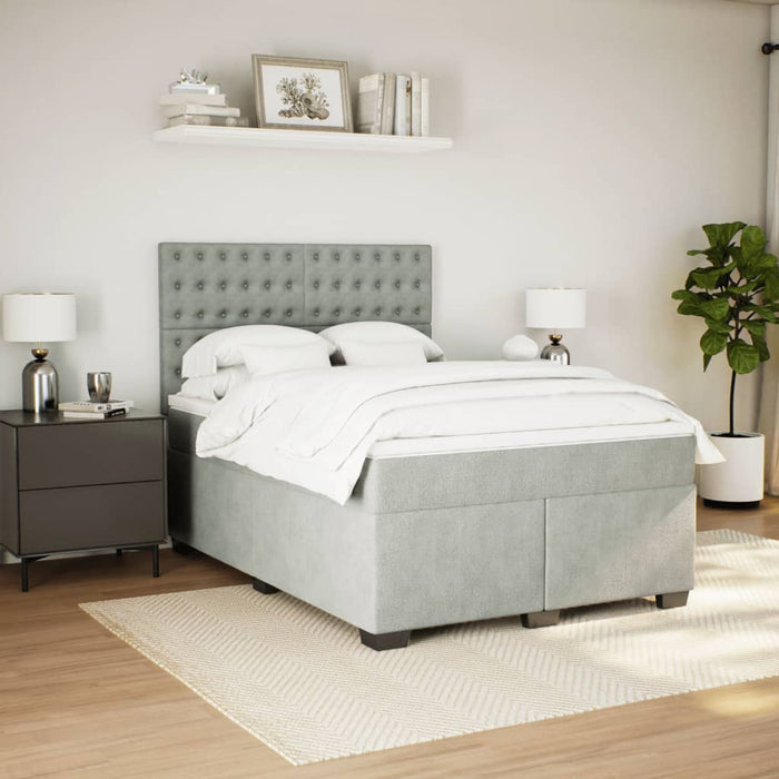 Pat box spring cu saltea, gri deschis, 140x190 cm, catifea - WALTI WALTI