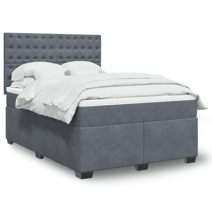 Pat box spring cu saltea, gri închis, 140x190 cm, catifea - WALTI WALTI