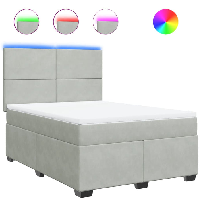 Pat box spring cu saltea, gri deschis, 140x200 cm, catifea - WALTI WALTI