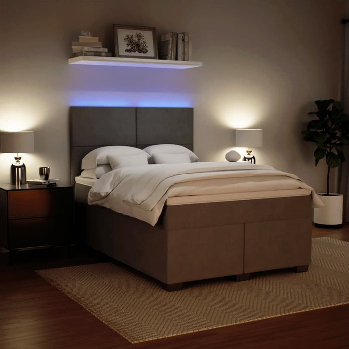 Pat box spring cu saltea, gri deschis, 140x200 cm, catifea - WALTI WALTI