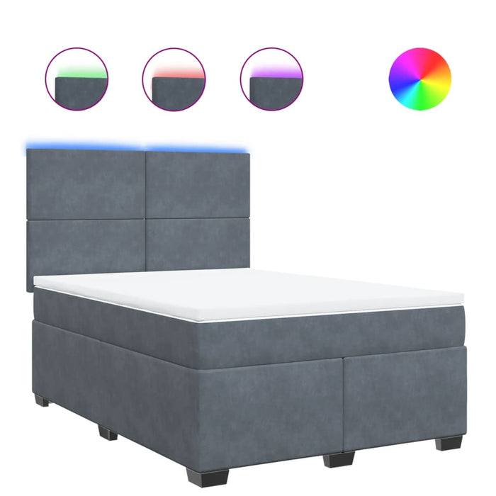 Pat box spring cu saltea, gri închis, 140x200 cm, catifea - WALTI WALTI