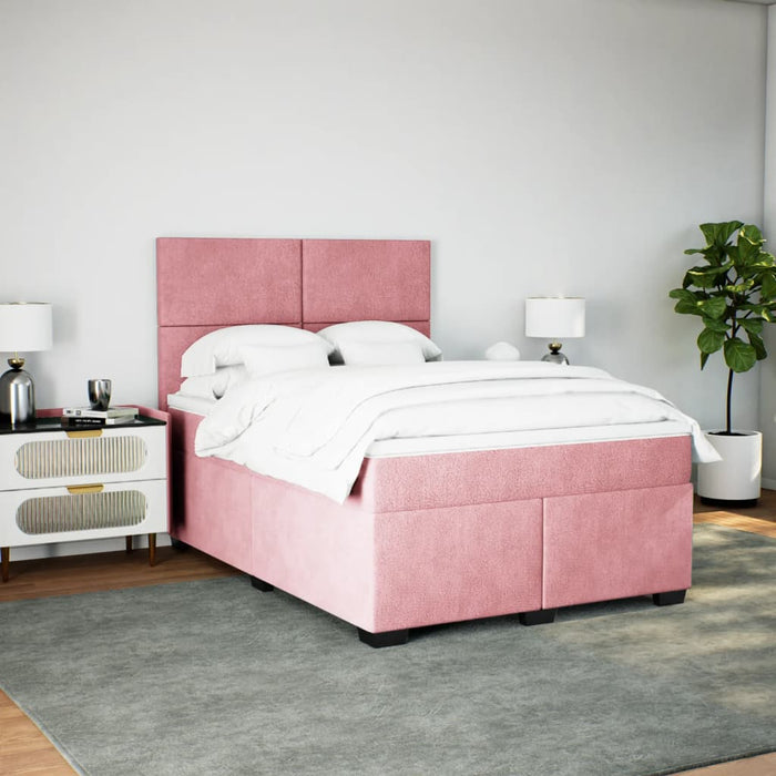 Pat box spring cu saltea, roz, 140x200 cm, catifea - WALTI WALTI