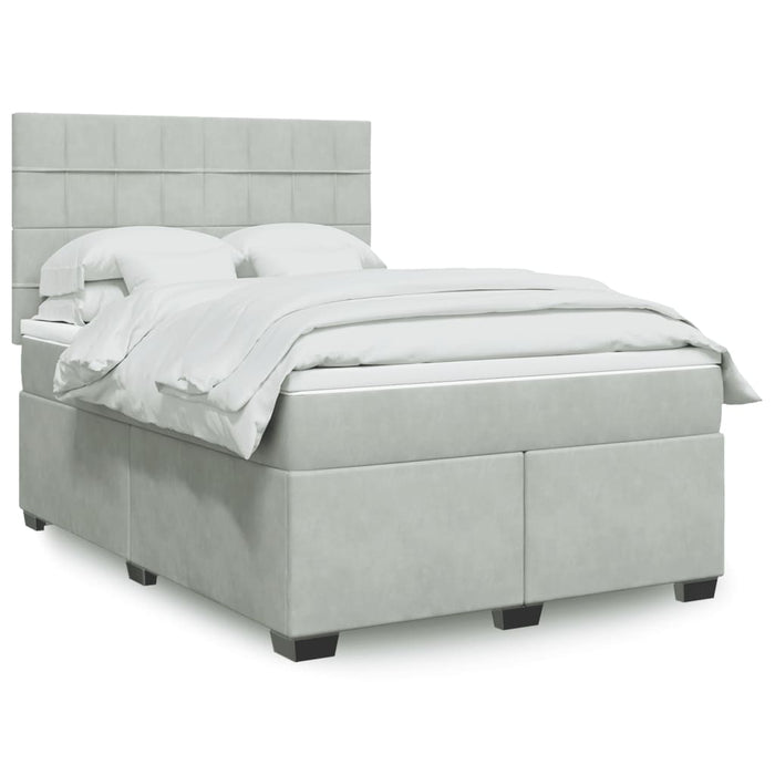 Pat box spring cu saltea, gri deschis, 140x200 cm, catifea - WALTI WALTI
