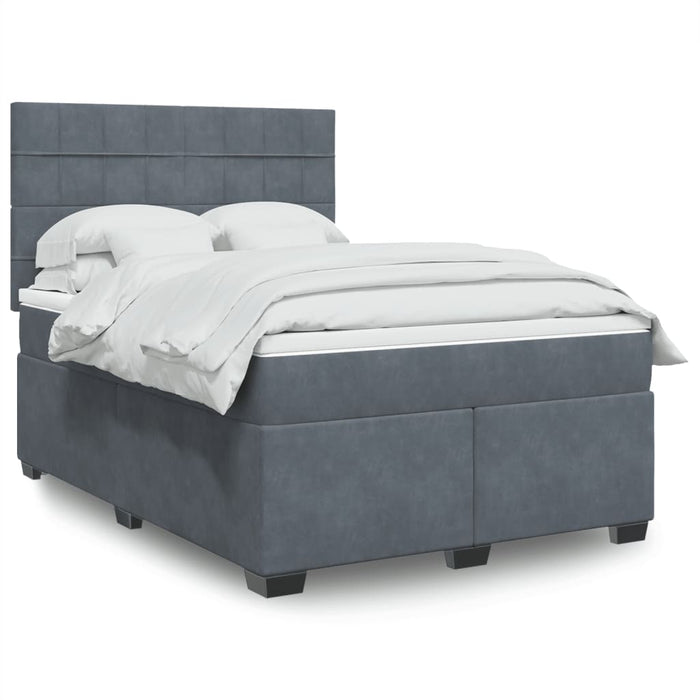 Pat box spring cu saltea, gri închis, 140x200 cm, catifea - WALTI WALTI