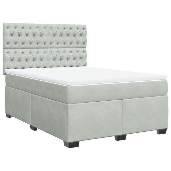 Pat box spring cu saltea, gri deschis, 140x200 cm, catifea - WALTI WALTI